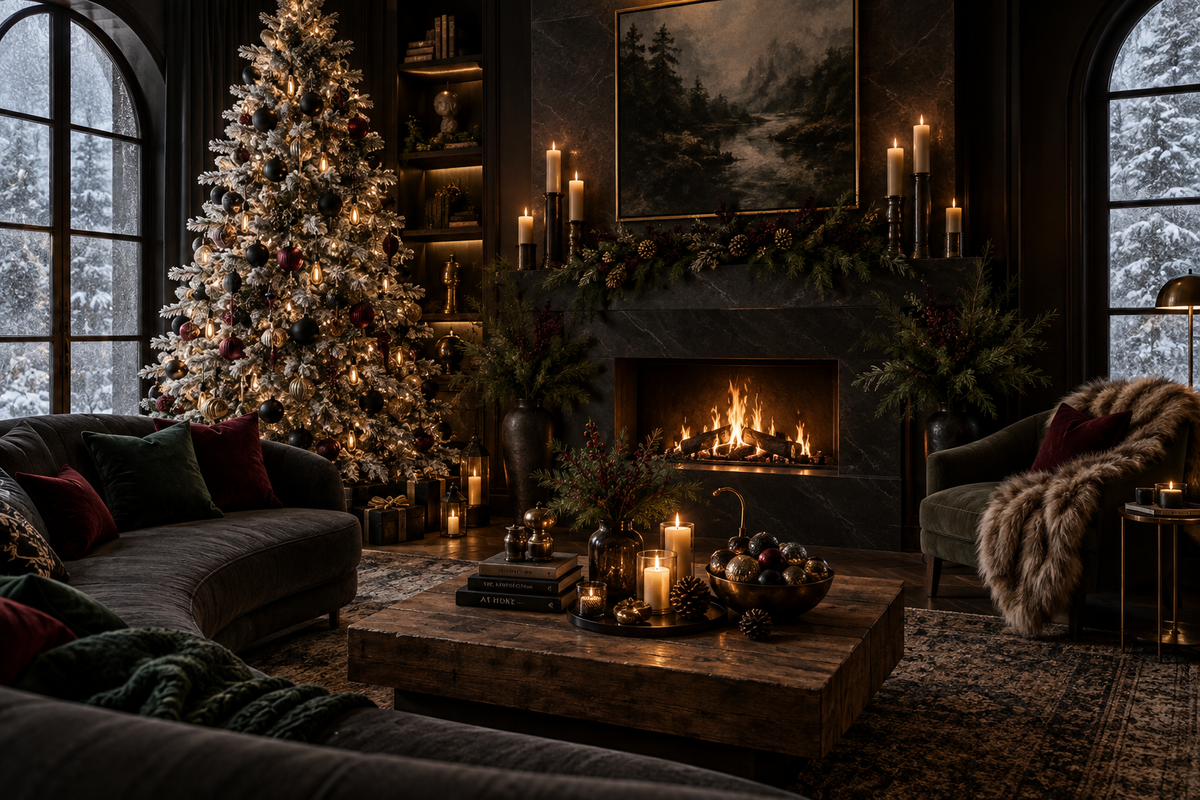 Moody Bougie Christmas Living Room